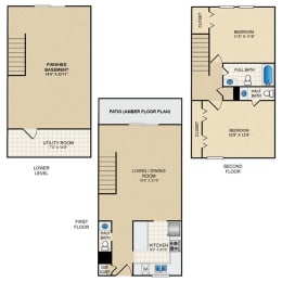 2 bedroom, 1.5 bath