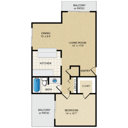 1 bedroom, 1 bathroom
