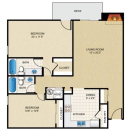 2 bedroom, 2 bathroom