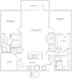 B2A Floor Plan at The Dorset, Kansas City, Missouri