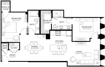 A black and white image of a house floor plan.