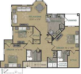 C1UG Floor Plan at Stonepost Crossing Apartments, Overland Park, Kansas