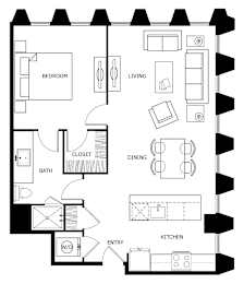 A black and white floor plan of a house with labeled rooms.