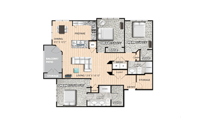 A floor plan of a house with a balcony, a garage, and a storage area.