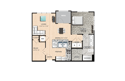 A floor plan of a house with a living room, dining room, kitchen, bathroom, and bedrooms.