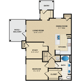 1 bedroom, 1 bathroom, study at Avignon Apartment Homes, Olathe, 66062