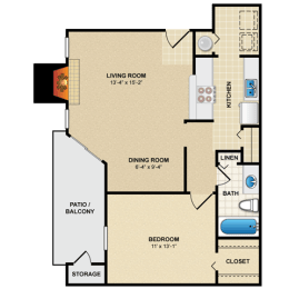 1 bed 1bath floor plan B at Coventry Oaks Apartments, Overland Park