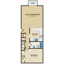 1 bed 1 bath floor planat Preston Court Apartments, Overland Park, KS, 66212