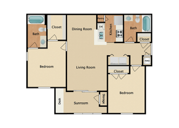 2 bedroom, 2 bathroom, sunroom at Creekside, Overland Park, 66213