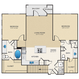 B1G Floor Plan at Cypress at Lewisville Apartment Homes, Lewisville, TX