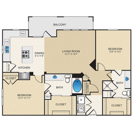 B2 Floor Plan at Cypress at Lewisville Apartment Homes, Lewisville, 75067
