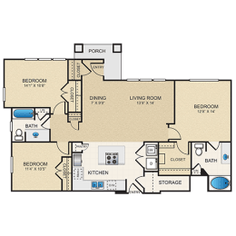 C11 Floor Plan at Cypress at Lewisville Apartment Homes, Lewisville, TX