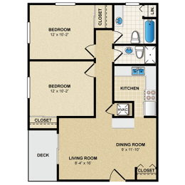 2 bedroom, 1 bathroom Malvern B2 at Malvern Hill Apartment Homes, 66103, Kansas