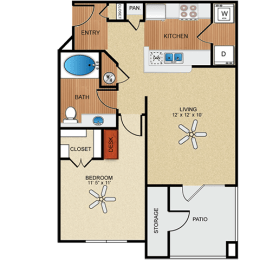 1 bedroom, 1 bathroom D