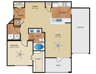 1 bedroom, 1 bathroom
