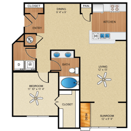 1 bedroom, 1 bathroom, sunroom