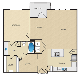 A4 Floor Plan: 1 bedroom, 1 bathroom at Ovation at Lewisville Apartments, Lewisville