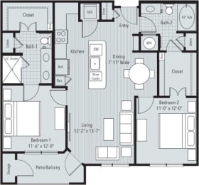 2 bedroom, 2 bathroom