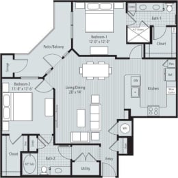 2 bedroom, 2 bathroom