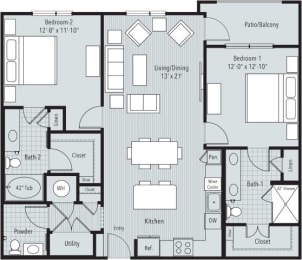 2 bedroom, 2.5 bathrooms