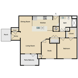 1 bedroom, 1 bathroom, study at Sorrento at Deer Creek Apartment Homes, Overland Park 66213