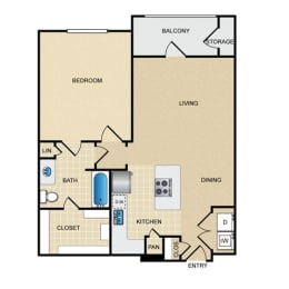 A2 Floor Plan: 1 bedroom, 1 bathroom at Ovation at Lewisville Apartments, Lewisville, 75067