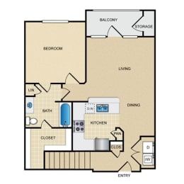 A2G Floor Plan: 1 bedroom, 1 bathroom, garage at Ovation at Lewisville Apartments, Lewisville, Texas