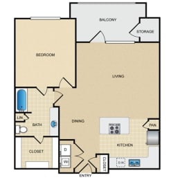 A3 Floor Plan: 1 bedroom, 1 bathroomat Ovation at Lewisville Apartments, Texas