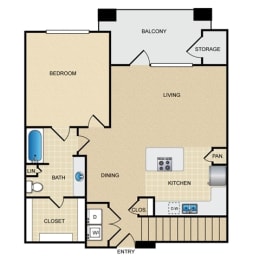 A3G Floor Plan: 1 bedroom, 1 bathroom, garage at Ovation at Lewisville Apartments, Lewisville