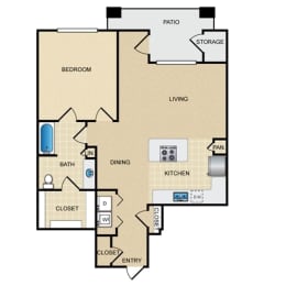 A3GA Floor Plan: 1 bedroom, 1 bathroom, garageat Ovation at Lewisville Apartments, Lewisville, 75067