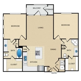B1 Floor Plan: 2 bedroom, 2 bathroom at Ovation at Lewisville Apartments, Lewisville, Texas