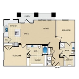 B2A Floor Plan: 2 bedroom, 2 bathroom at Ovation at Lewisville Apartments, Texas
