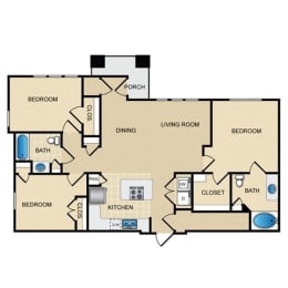 C1A Floor Plan: 3 bedroom, 2 bathroom at Ovation at Lewisville Apartments, Lewisville, TX