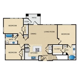 C1G Floor Plan: 3 bedroom, 2 bathroom, garageat Ovation at Lewisville Apartments, Lewisville, Texas