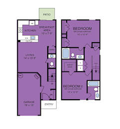 2 bedroom 2 bath townhouse with garage
