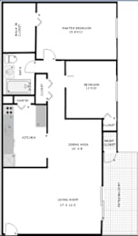 a floor plan of a two bedroom apartment with a living room and a dining room
