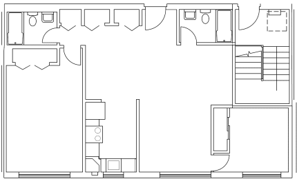 a floor plan of a small house with a bedroom and a living room