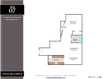 A floor plan for a one bedroom apartment on the 7th floor of a building.