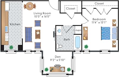  Floor Plan Renovated 1 Bedroom Den 17 Tier