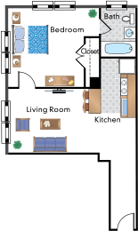 a floor plan of a house with a kitchen and living room