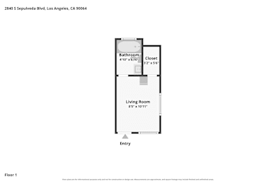 A diagram of a floor plan for a one bedroom apartment.