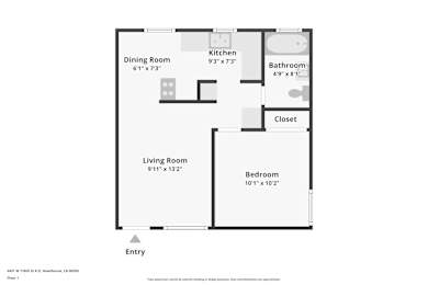 A floor plan of a one bedroom apartment.
