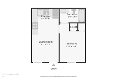 A floor plan of a one bedroom apartment.