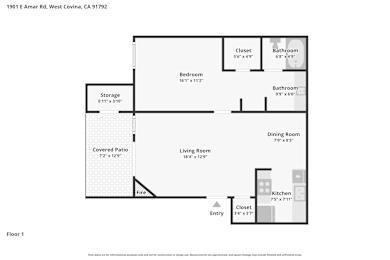 A floor plan of a one bedroom apartment.