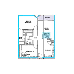A floor plan of a two bedroom apartment.