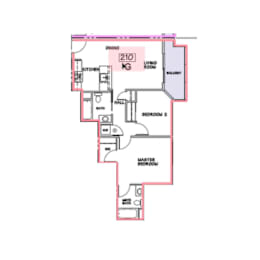 A floor plan of a home with a living room, dining room, kitchen, and three bedrooms.