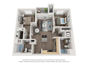 2 Bed 2 Bath Floor Plan at 1724 Highland, California, 90028