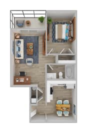 a bedroom floor plan with a bathroom and a living room