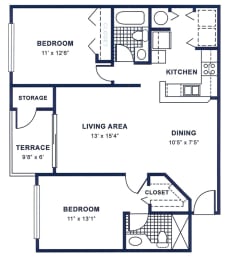 a floor plan of a house with bedrooms and a living area and a dining room