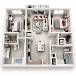 A top-down view of a small apartment layout with labeled rooms.